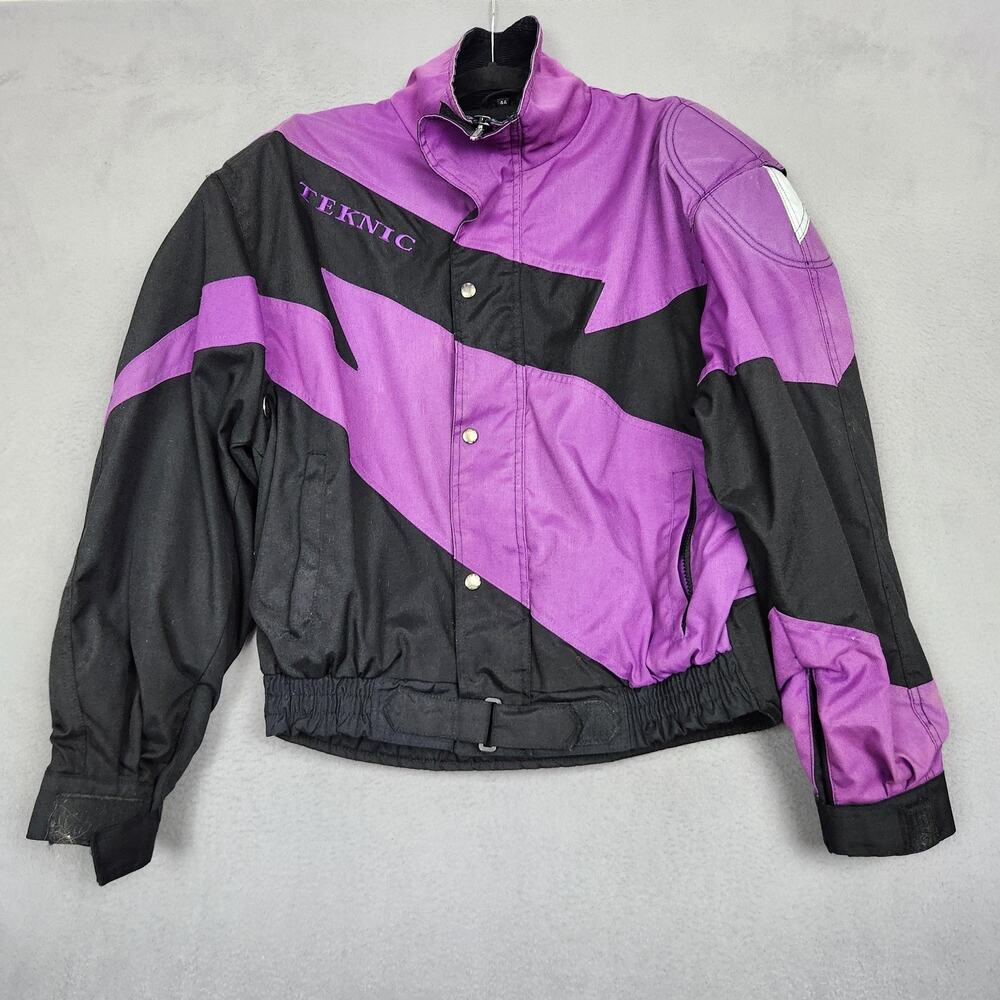 Vintage Teknic Jacket Mens 44 Purple Black Nylon Motorcycle Racing Padded 90s